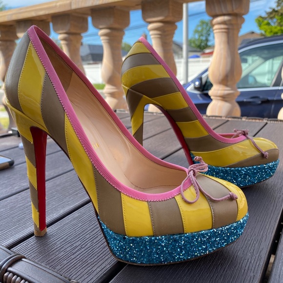 Christian Louboutin Stripe Glitter Platform heels - Picture 1 of 12